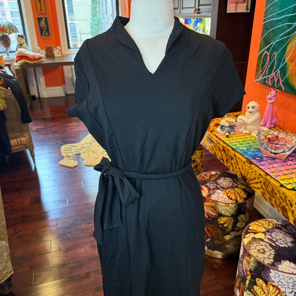 Bohemian Chic Black Midi Dress with Belt